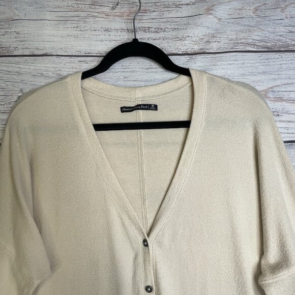 Abercrombie Fitch Sweater Womens Size Medium Ivory Cardigan Long Sleeve Grandpa - Picture 3 of 8